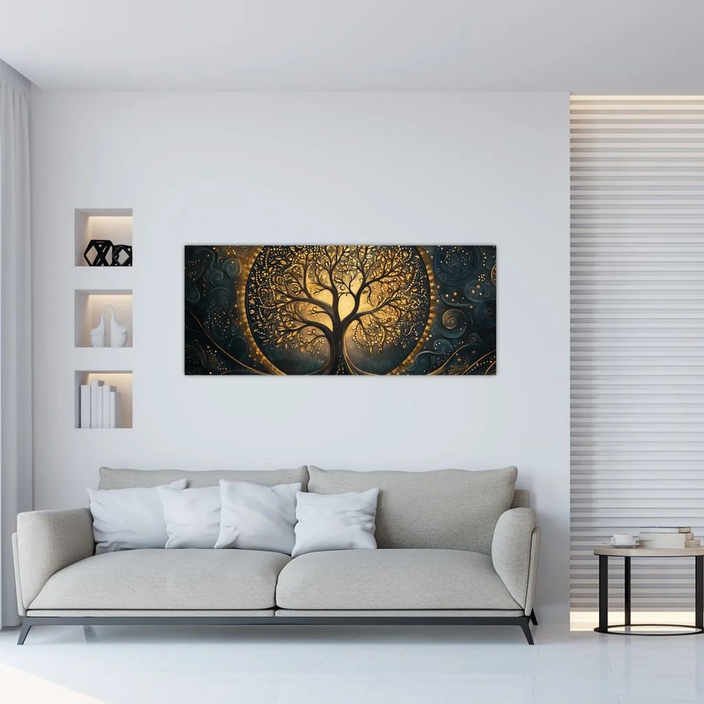 Obraz – Strom so zlatou aurou (120x50 cm)