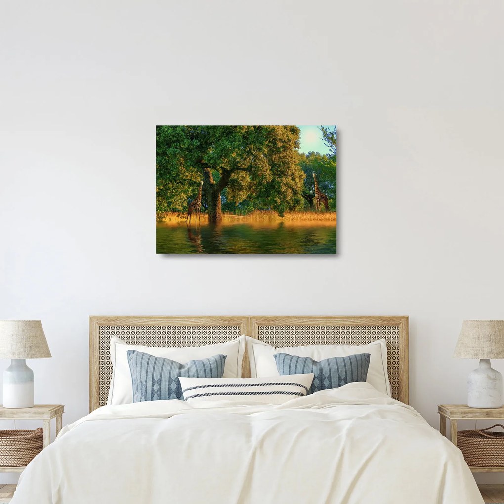 Sklenený obraz žirafy v prírode (70x50 cm)