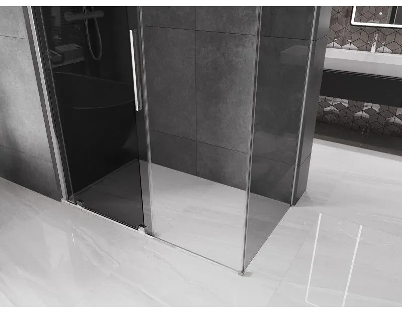 Mexen Velar, sprchový kút s posuvnými dverami 150 x 80 cm, 8mm šedé sklo, chrómová, 871-150-080-41-01