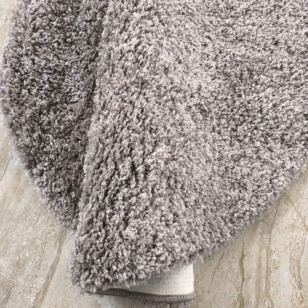 DY Sivo-béžový okrúhly shaggy koberec Camel Rozmer: 200 cm