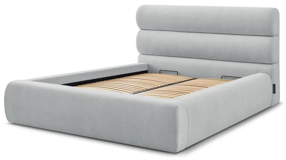 Svetlosivá čalúnená dvojlôžková posteľ s úložným priestorom s roštom 180x200 cm Jagna – Bobochic Paris