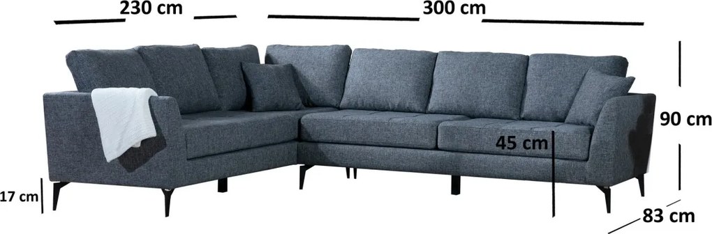 Rohová sedacia súprava Tempo 300 cm tmavosivá ľavá