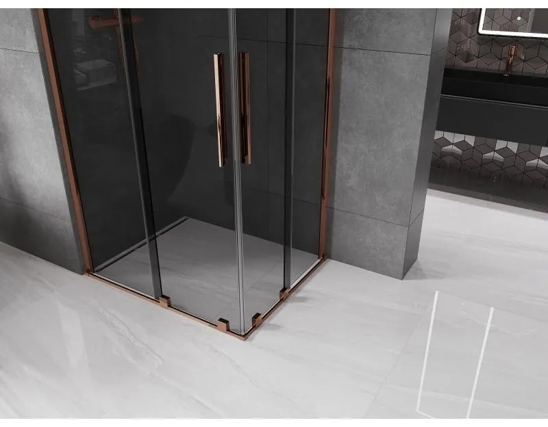 Mexen Velar Duo, sprchový kút s posuvnými dverami 90 x 80 cm, 8mm šedé sklo, ružové zlato, 871-090-080-42-60