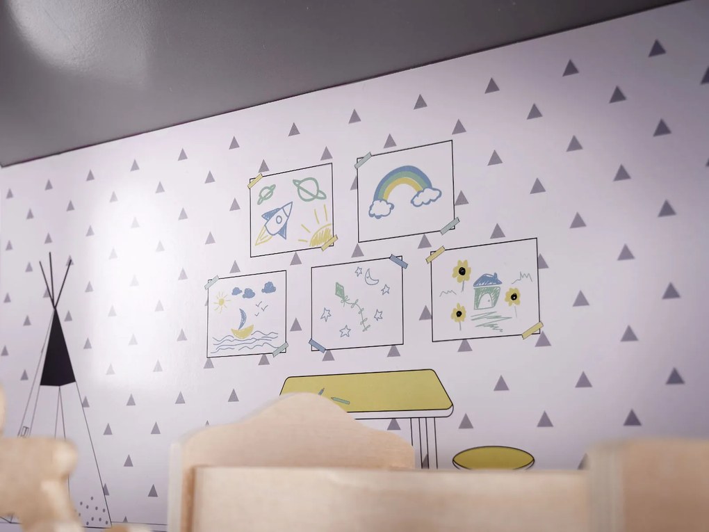 KIK Drevený domček pre bábiky 70 cm s nábytkom – trojposchodový moderný sivý
