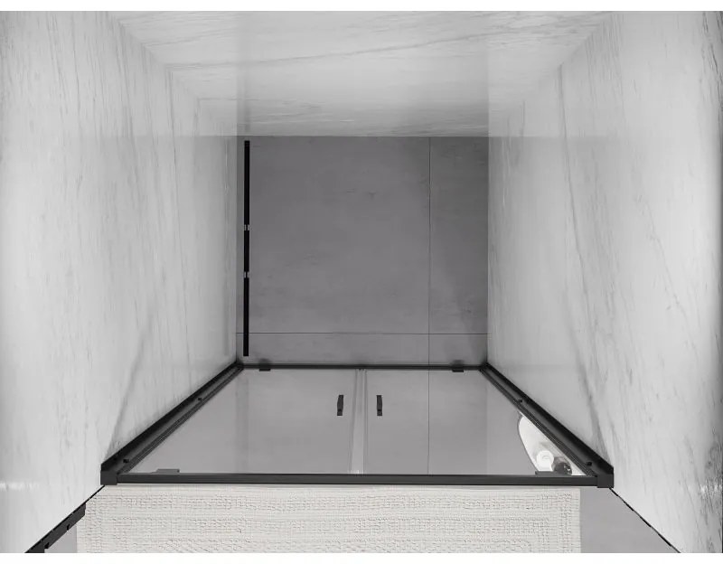Mexen Exo, dvojité krídlové sprchové dvere 80x200 cm, 6mm číre sklo, čierny profil, 8182-080-000-70-00