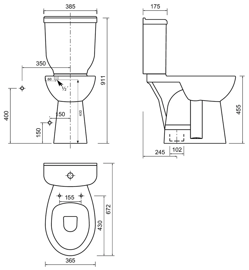 Sapho Sapho, WC kombi misa zvýšená 36,3x67,2cm, spodný odpad, BD301.410.00