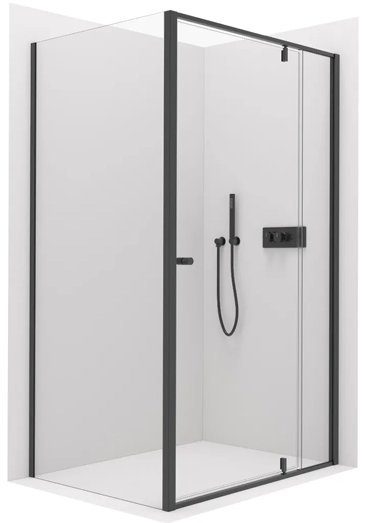 Cerano Santini, sprchovací kút 100(dvere) x 80(stena) x 195 cm, 6mm číre sklo, čierny profil, CER-CER-428944