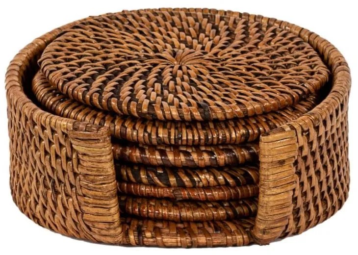 Hnedé ratanové tácky v súprave 6 ks – Tiseco Home Studio