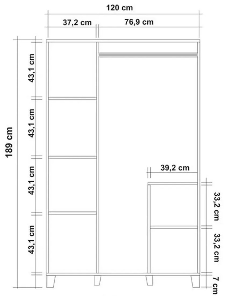 Šatníková skriňa Leva 120 cm borovica Atlantic/viacfarebná