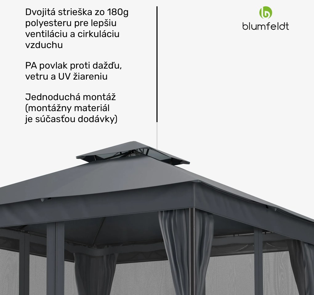 Blumfeldt Altánok Mondo Dual 3x3 s dvojitou strechou a sieťou proti hmyzu