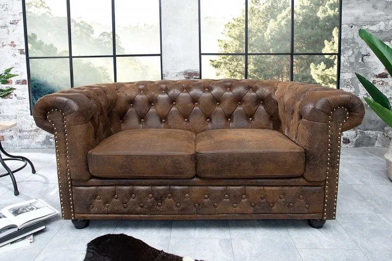 (2778) INGLESE Chesterfield dvojsed antik hnedý