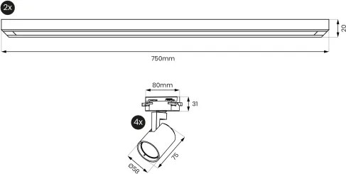 BRILAGI - Bodové svietidlo v lištovom systéme HUSKY 4xGU10/10W/230V 150 cm biele