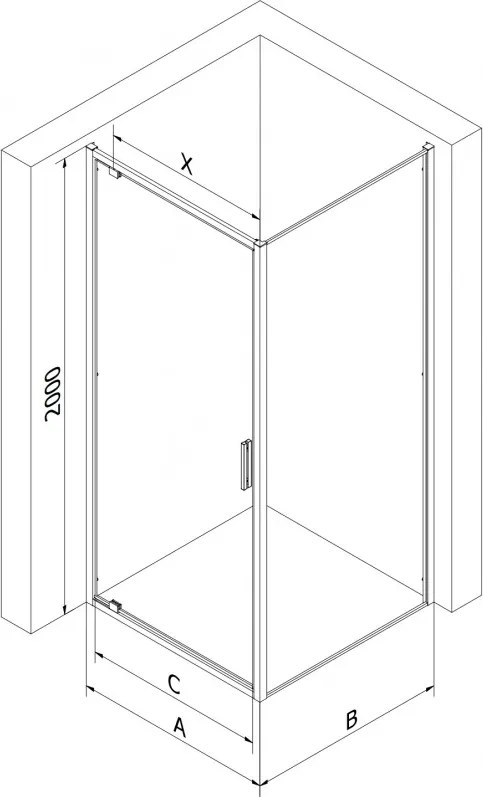 Mexen Exo, výklopný sprchový kút 90 x 75 cm, číre sklo, zlatá, 8181-090-075-50-00