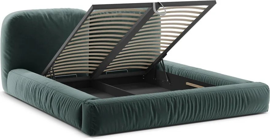 Čalúnená dvojlôžková posteľ s úložným priestorom s roštom 200x200 cm v petrolejovej farbe Martina – Micadoni