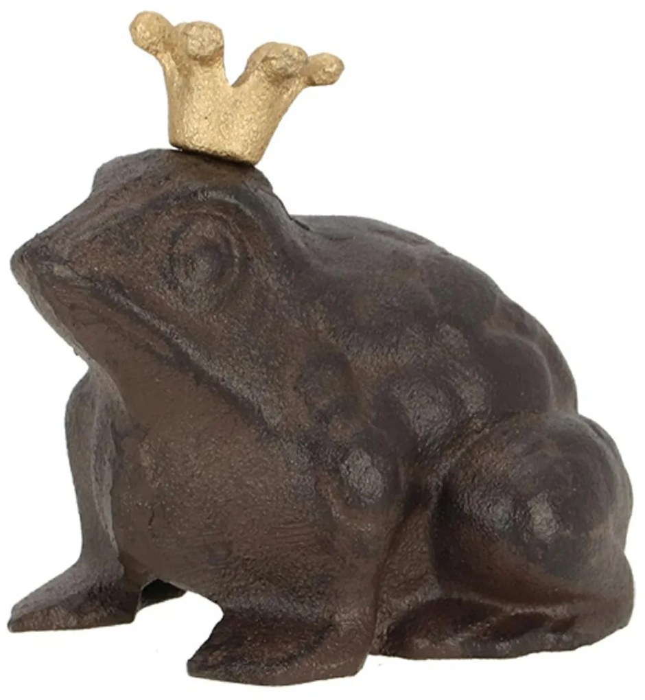 Záhradná liatinová figúrka Prince Frog, 11,5x13 cm, hnedá
