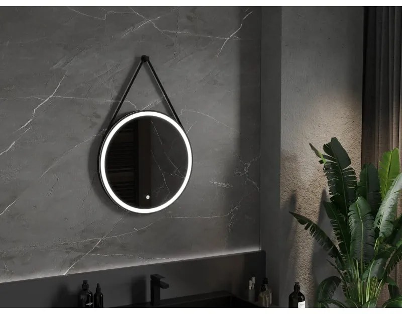 Mexen Reni, LED kúpeľňové zrkadlo s podsvietením 60x60 cm, 6000K, čierny rám, ochrana proti zahmlievaniu, 9812-060-060-611-70