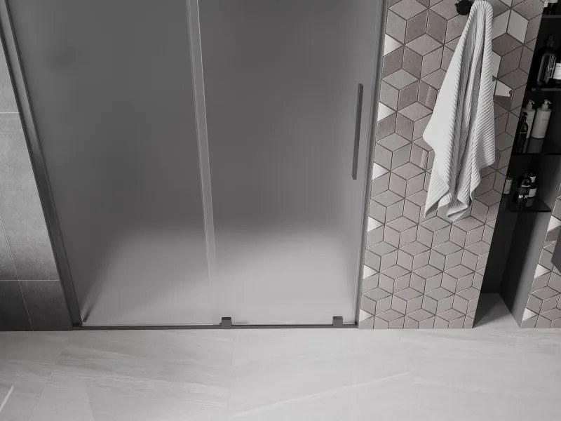 Mexen Velar, posuvné sprchové dvere do otvoru 160 cm, 8mm sklo námraza, grafit brúsený, 871-160-000-31-66