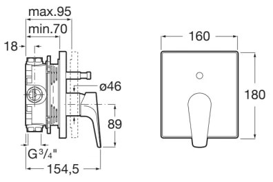 Roca A5A0B90C00 - Sprchová podomietková batéria ATLAS, lesklý chróm