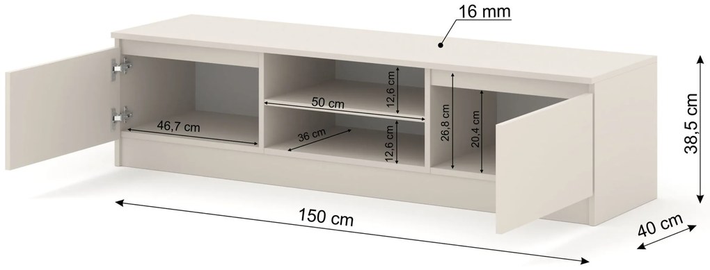 TV skrinka/stolík Maya 150 (kašmír). Akcia -17%. Vlastná spoľahlivá doprava až k Vám domov. 1124951