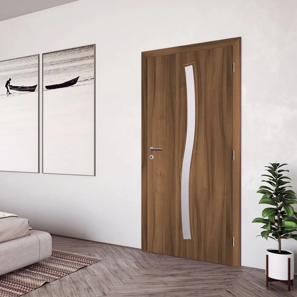 Solodoor Interiérové dvere Etta 1, 90 P, 950 × 1 985 mm, fólia, pravé, orech kráľovský, presklené