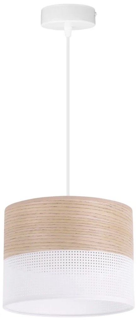 Závesné svietidlo Wood, 1x béžová dubová dýha/biele PVC tienidlo, (fi 20cm)