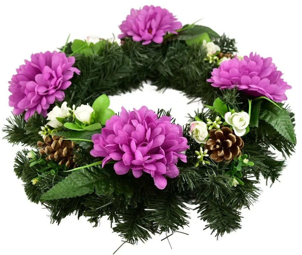 Dušičkový veniec Fialové chryzantémy, 35 cm