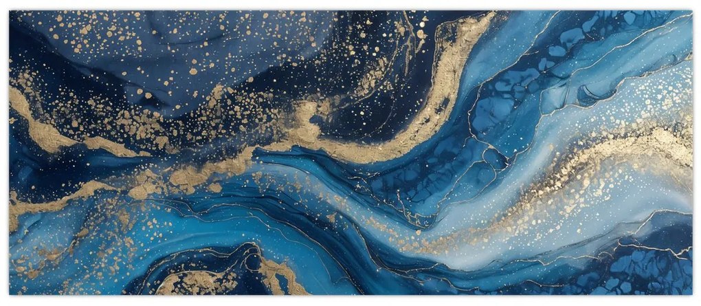 Obraz - Modrozlatý abstraktný mramor (120x50 cm)