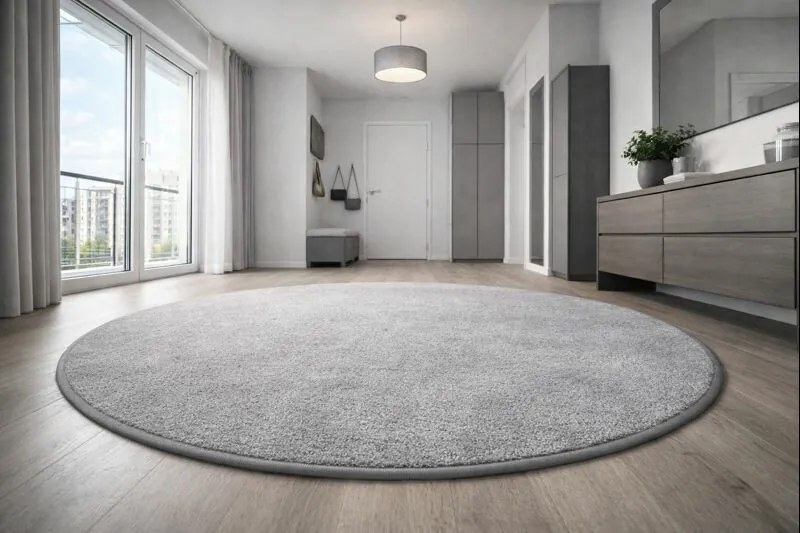 Vopi, Kusový koberec Eton šedý 73 kruh, 160x160 (priemer) kruh, šedá, kuchyňa