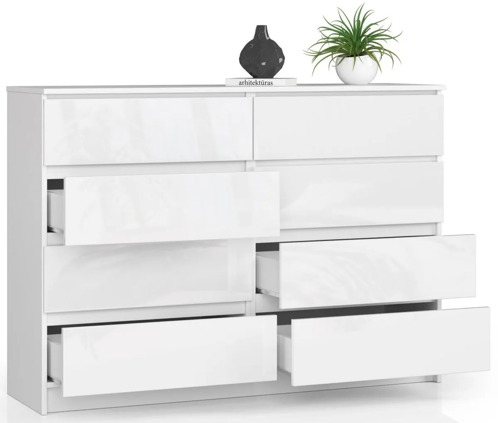 Komoda Rollo X 138,4 cm biela lesklá