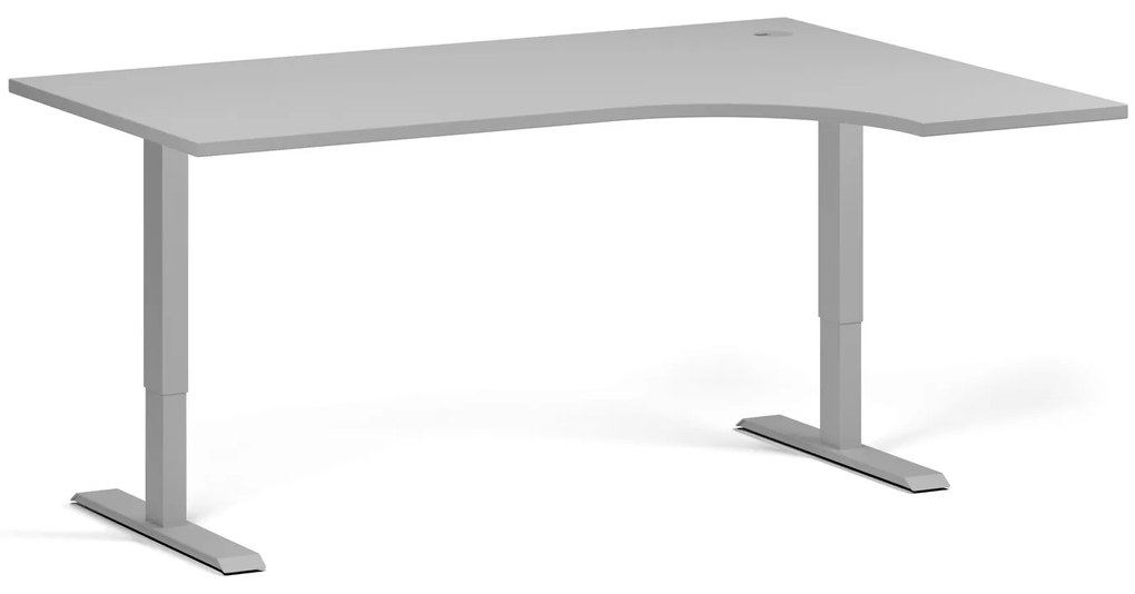 Rohový výškovo nastaviteľný stôl, 160x120 cm, 2 motory, L/P, sivá podnož, sivá