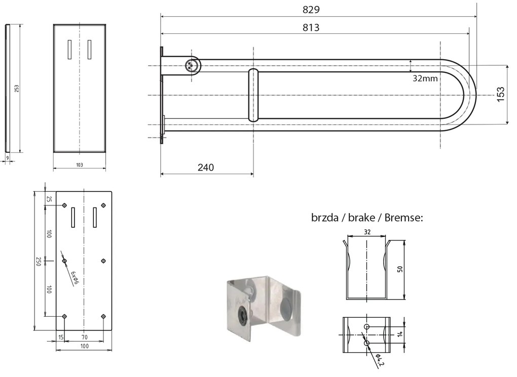 Sapho, Madlo sklopné 813mm, čierna matná, XH572