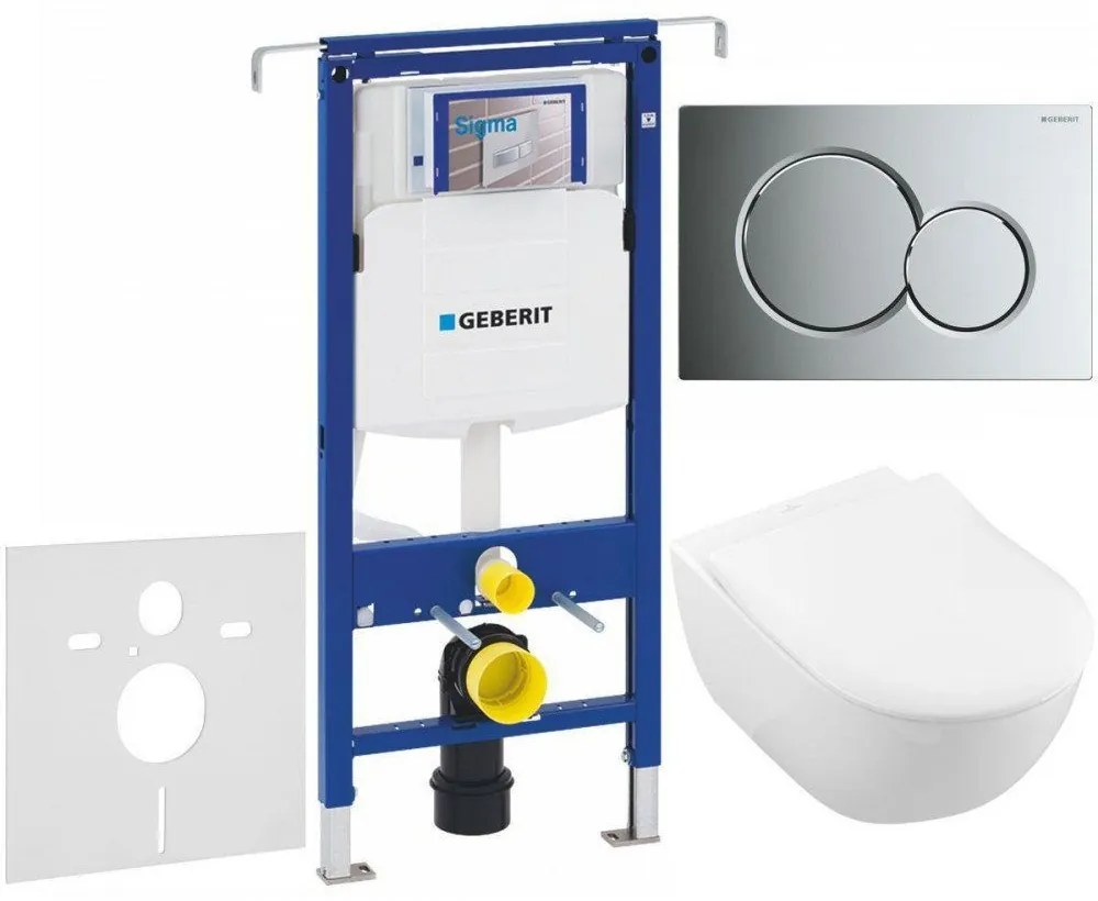 GEBERIT Duofix Special súprava 5v1 - inštalačný modul, závesné WC s DirectFlush a Softclose sedátko VILLEROY &amp; BOCH Subway 2.0, tlačítko Sigma01, 115.770.21.5 (lesklý chróm), 111.355.00.5 NI2