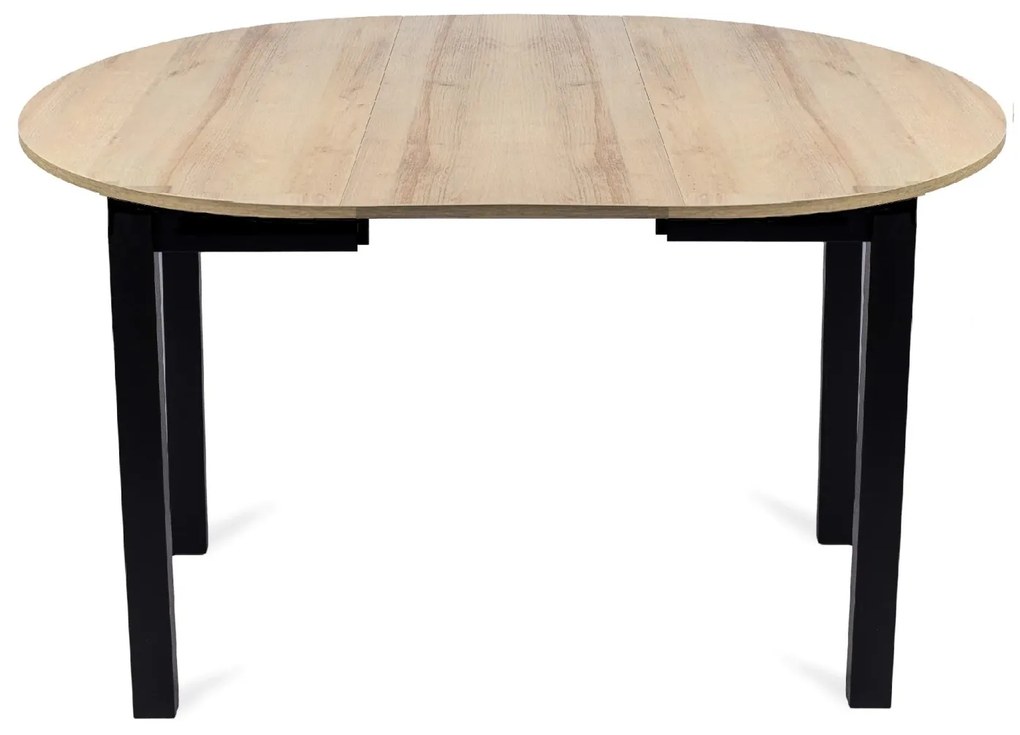 JAKS Okrúhly rozkladací stôl Harry 102 až 142 cm dub Riviera čierne nohy