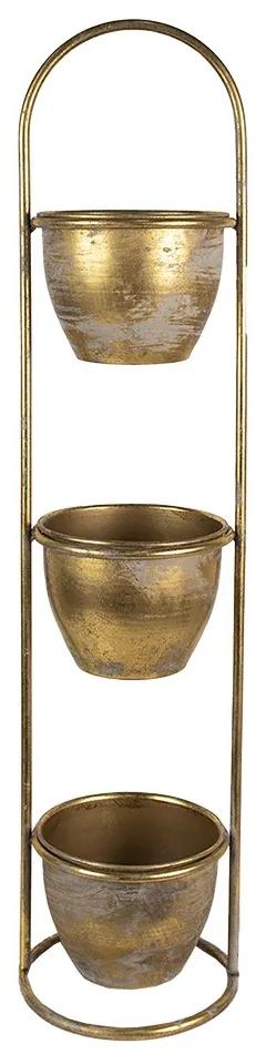3ks zlatý antik plechový obal na kvetináč na stojane - Ø 16*72 cm