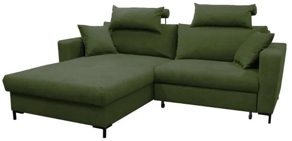 Rozkladacia rohová sedacia súprava s úložným priestorom do tvaru L HORTA ľavá zelená