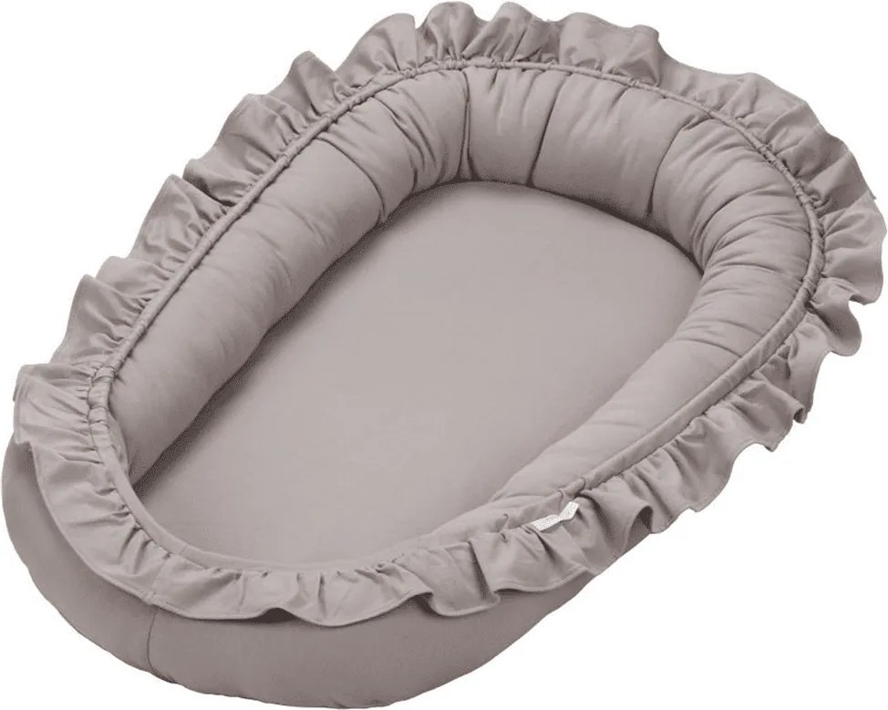 Hniezdo pre bábätko s volánom tmavo béžová 83x54cm