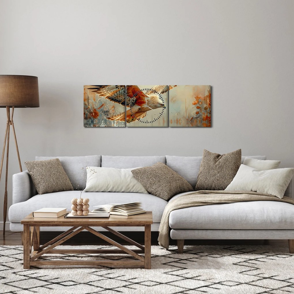 Obraz - Dravý vták (s hodinami) (90x30 cm)