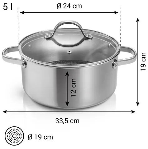 Kastról SteelCRAFT s pokrievkou ø 24 cm, 5,0 l, 5 l
