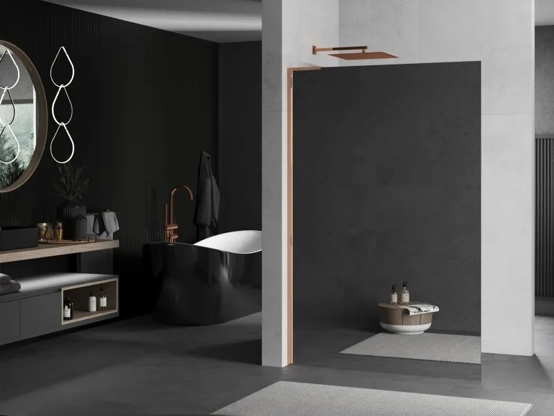 Mexen Kioto L, sprchová zástena Walk-In 110 x 200 cm, 8mm sklo vzor zrkadlo, ružové zlato profil, 800-110-103-60-50