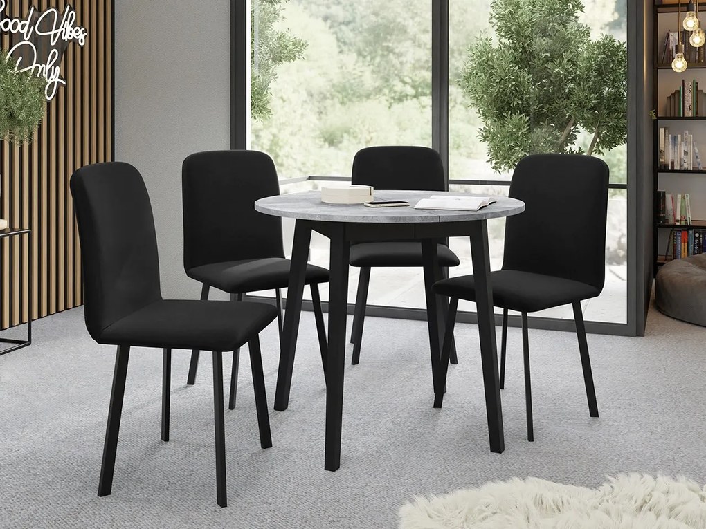 Jedálensky set Kirtore S 90 so 4 stoličkami Lekoz, Farby:: Amor Velvet 4311, Farby:: sivý mramor / čierna