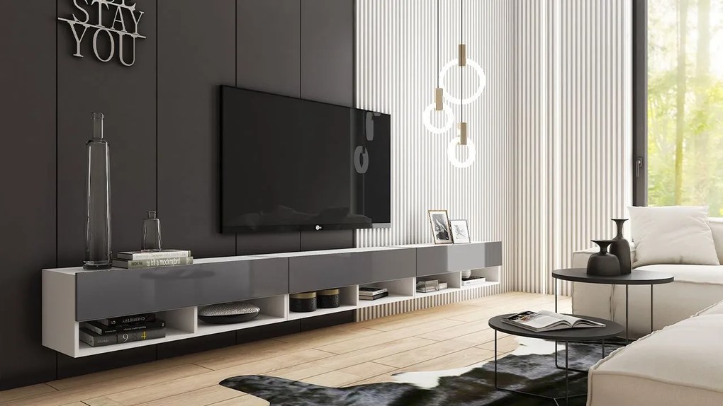 TV stolík Adenik 300, Farby: biela / biely lesk, Osvetlenie: osvetlenie LED biele