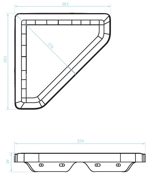 Kuchinox APO, nástenná rohová polička 201x201x39 mm, čierna matná, LAV-AKA_703T