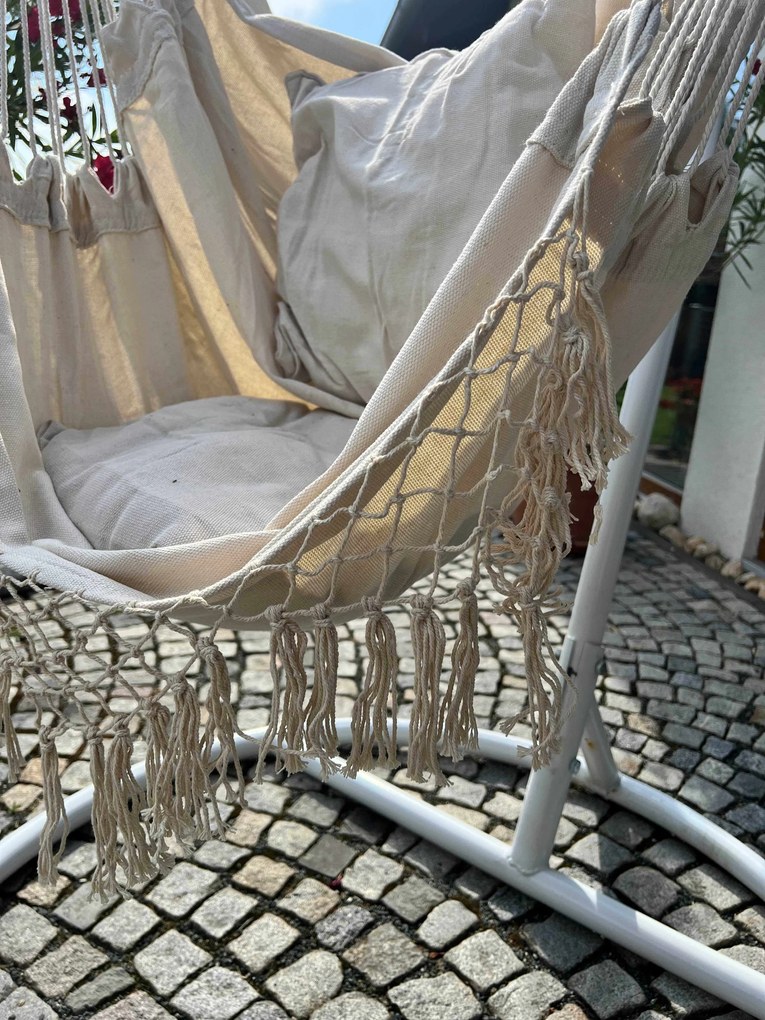 Béžové závesné kreslo PALAK s bielym stojanom