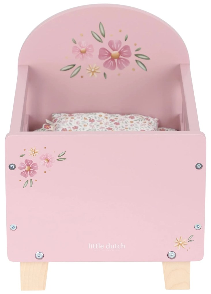 Postieľka pre bábiky drevená s perinkou Pink