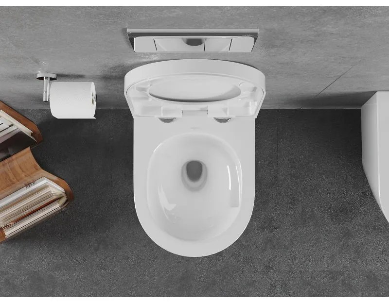 Mexen Lena, závesná WC misa 490x360x340 mm, Rimless Tornádo + toaletné WC sedadlo z duroplastu, biela lesklá, 30220200T