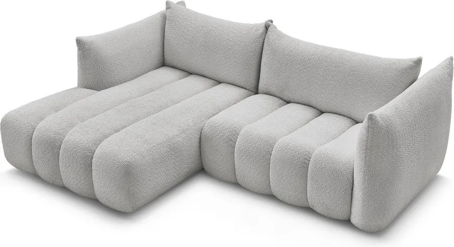 Svetlosivá rohová pohovka z textílie buklé (ľavý roh/s leňoškou) Azra – Bobochic Paris