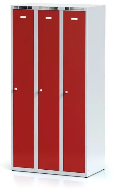 Alfa 3 Kovová šatníková skrinka 3-dielna, 1800 x 900 x 500 mm, otočný zámok, červené dvere