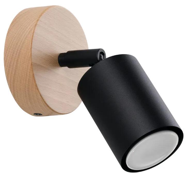 Nástenné svietidlo Verdo, 1x čierne kovové tienidlo, (možnosť polohovania), drevo