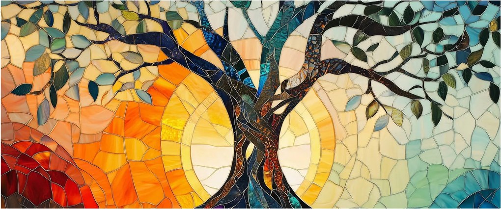 Obraz – Mozaika – slnko a strom I. (120x50 cm)