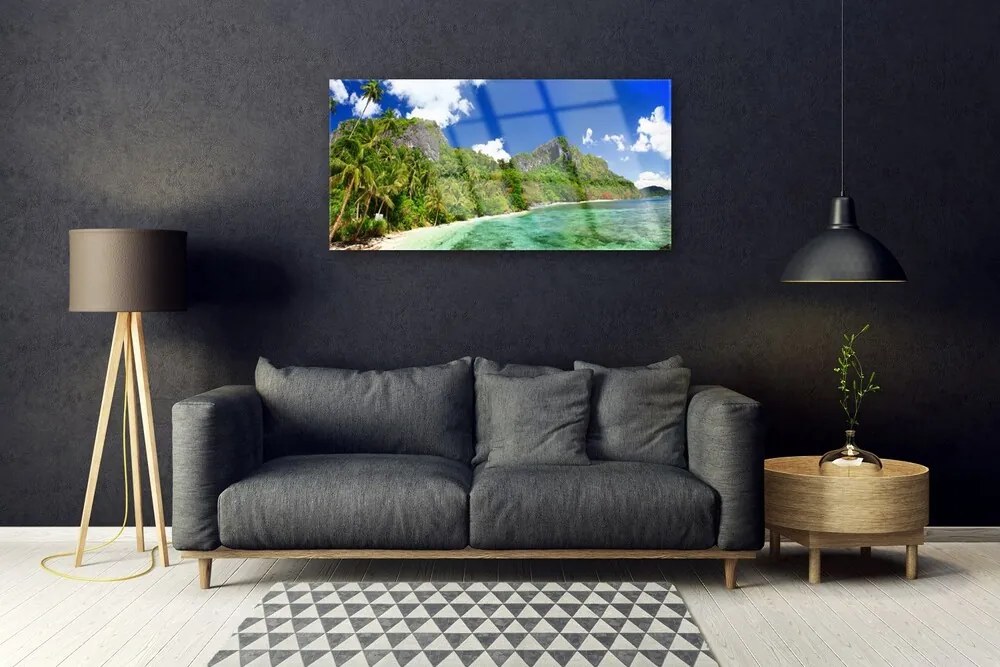 Obraz na skle Pláž hory príroda 125x50 cm